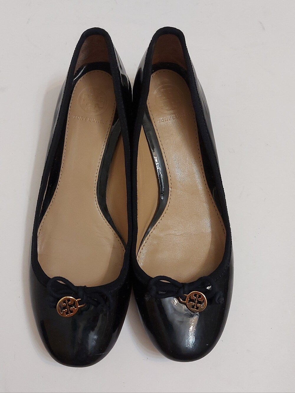 Tory Burch Black Patent Leather Logo Ballet Flats